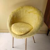 Yellow basket chair, spindle legs