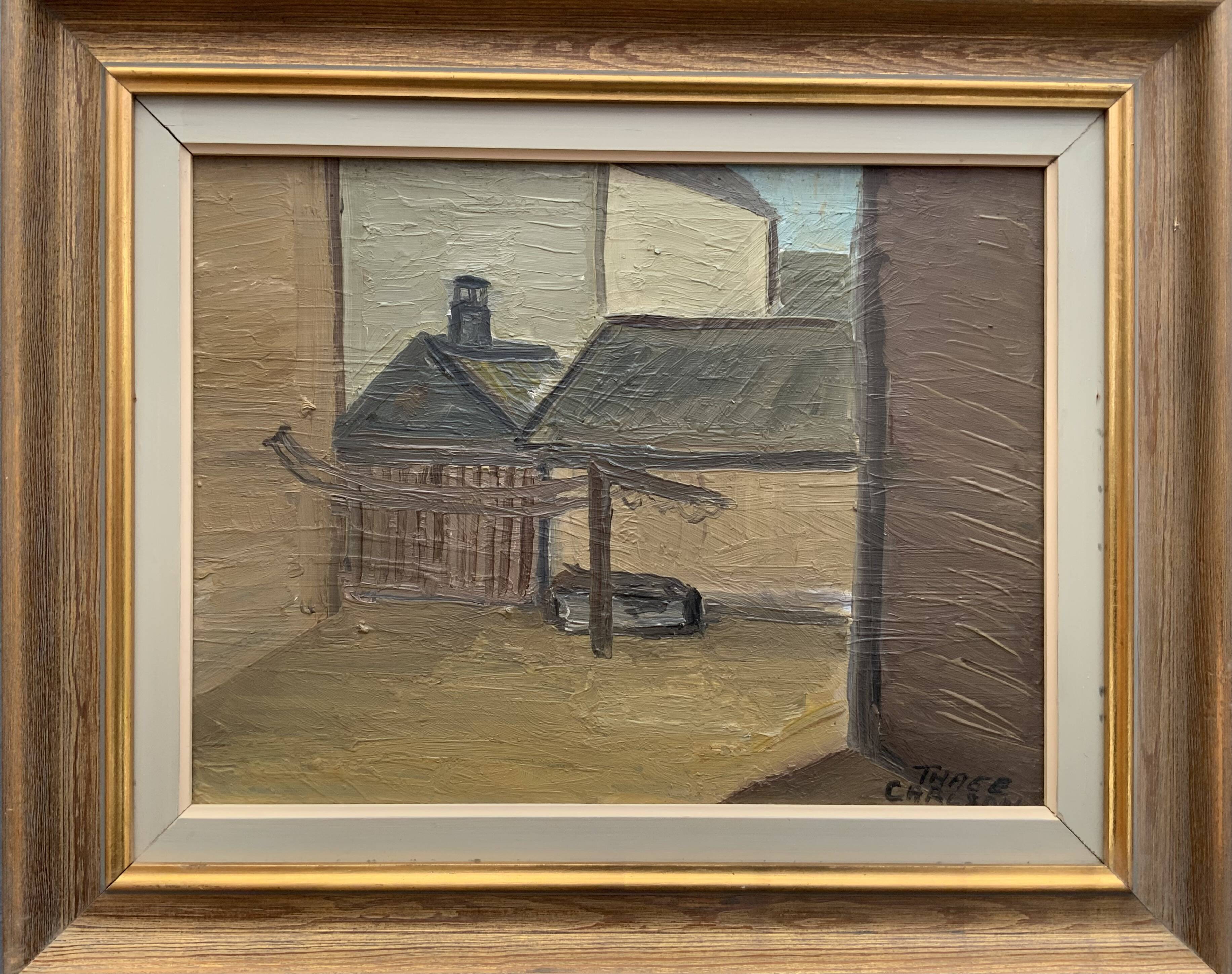 Modernism Mid-20th century Oil Painting Cityscape  by Thage Carlson 1960s