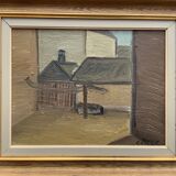 Modernism Mid-20th century Oil Painting Cityscape  by Thage Carlson 1960s