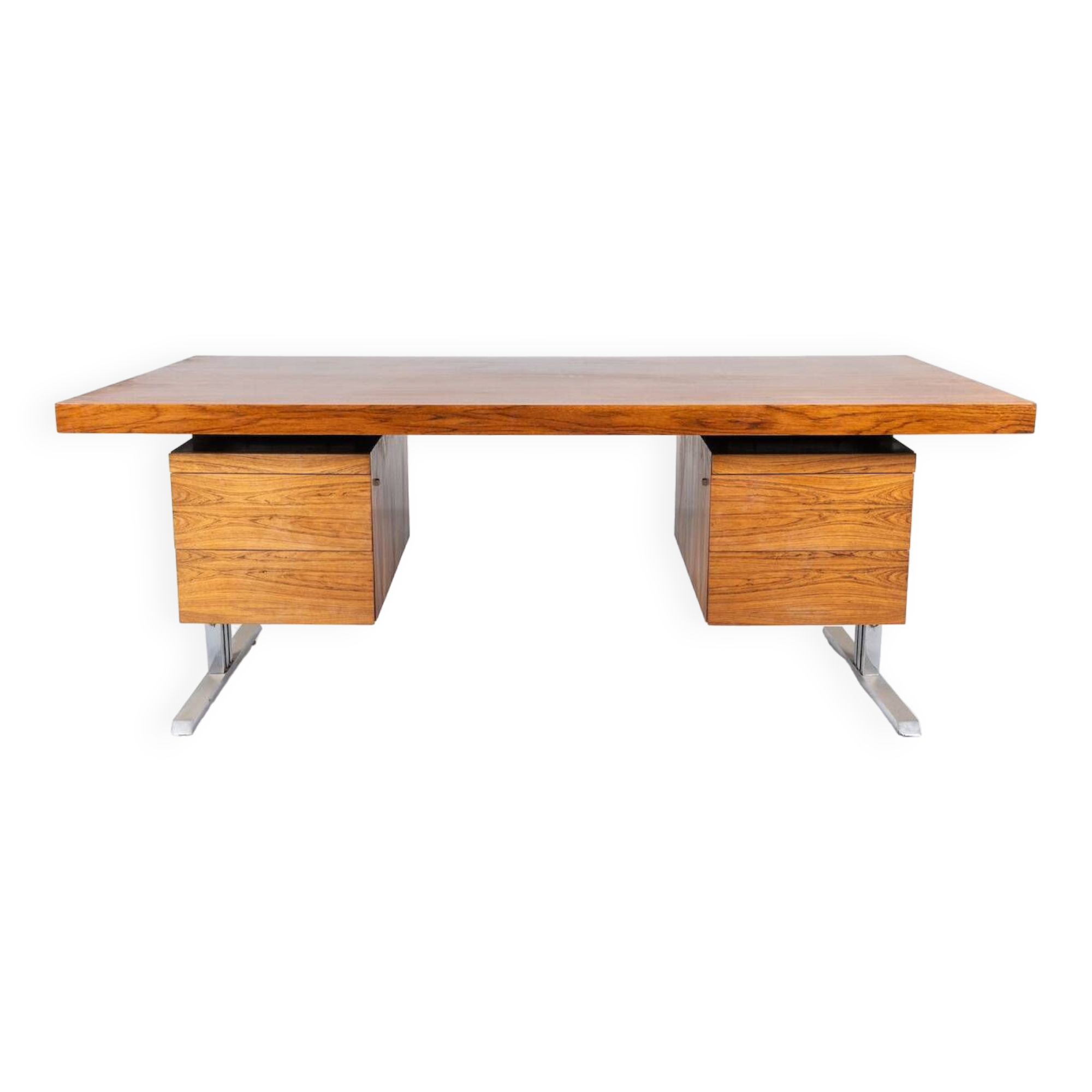 Bureau moderne du milieu du siècle en bois et chrome, Italie, années 1970