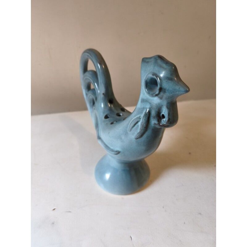 Flower holder in earthenware "rooster" blue shades