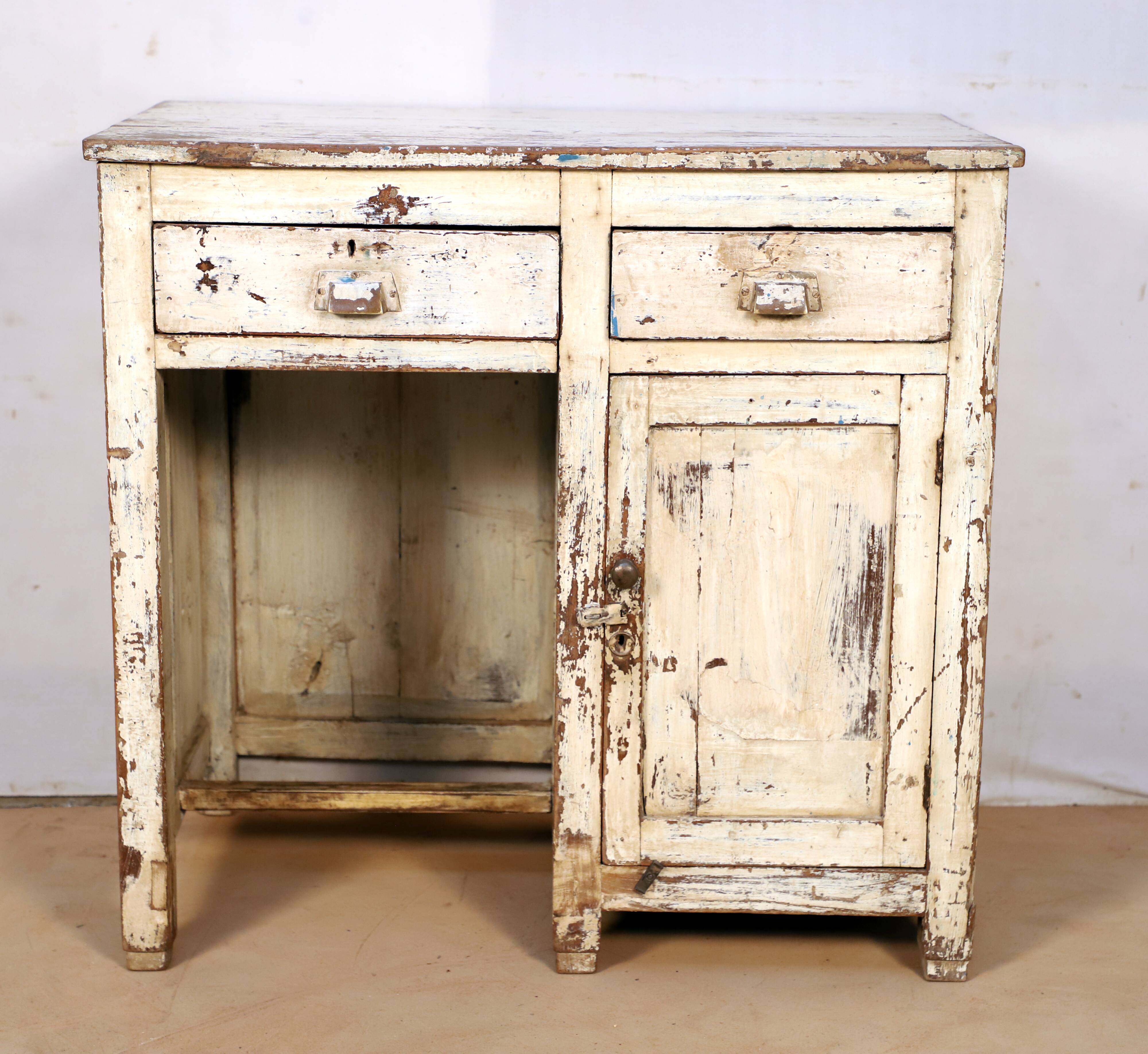 Old Burmese teak desk with original white patina