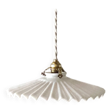 Pleated opaline pendant light