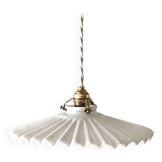 Pleated opaline pendant light