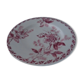 Presentation plate flower pink décor on foot shower earthenware old Lunéville?