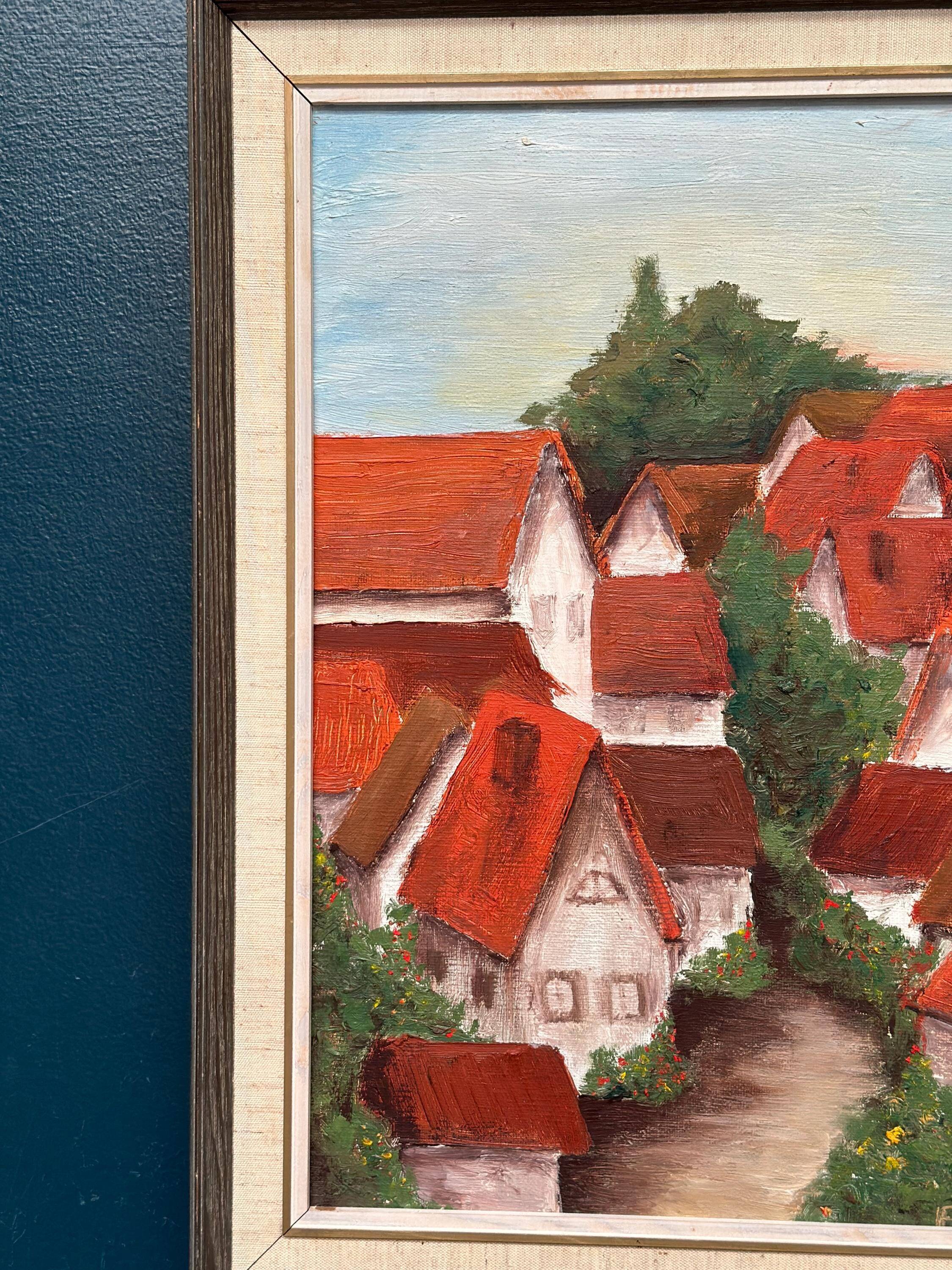Original Swedish Oil on Canvas – “Village with Red Roofs” – Dated 1973