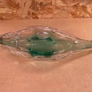 Ancien Vide Poche Coupe Cristal Vert & Transparent Vintage #B087