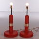 Ensemble de lampes de table rembourrées en cuir orange français années 1960