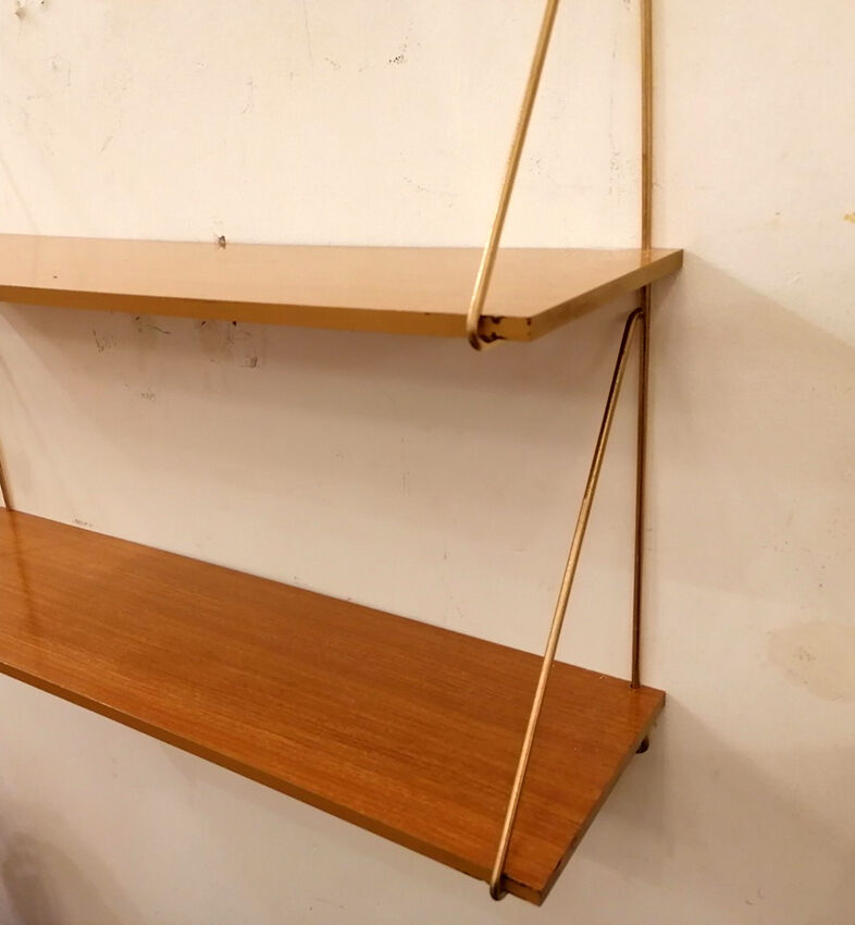 Modular shelves, laminated wood, gilded metal, 1960