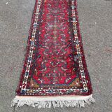 Handmade long hallway rug in burgundy wool, 75x200