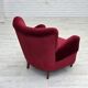 1960s, Danish armchair, cherry-red furniture velour, beech wood legs.