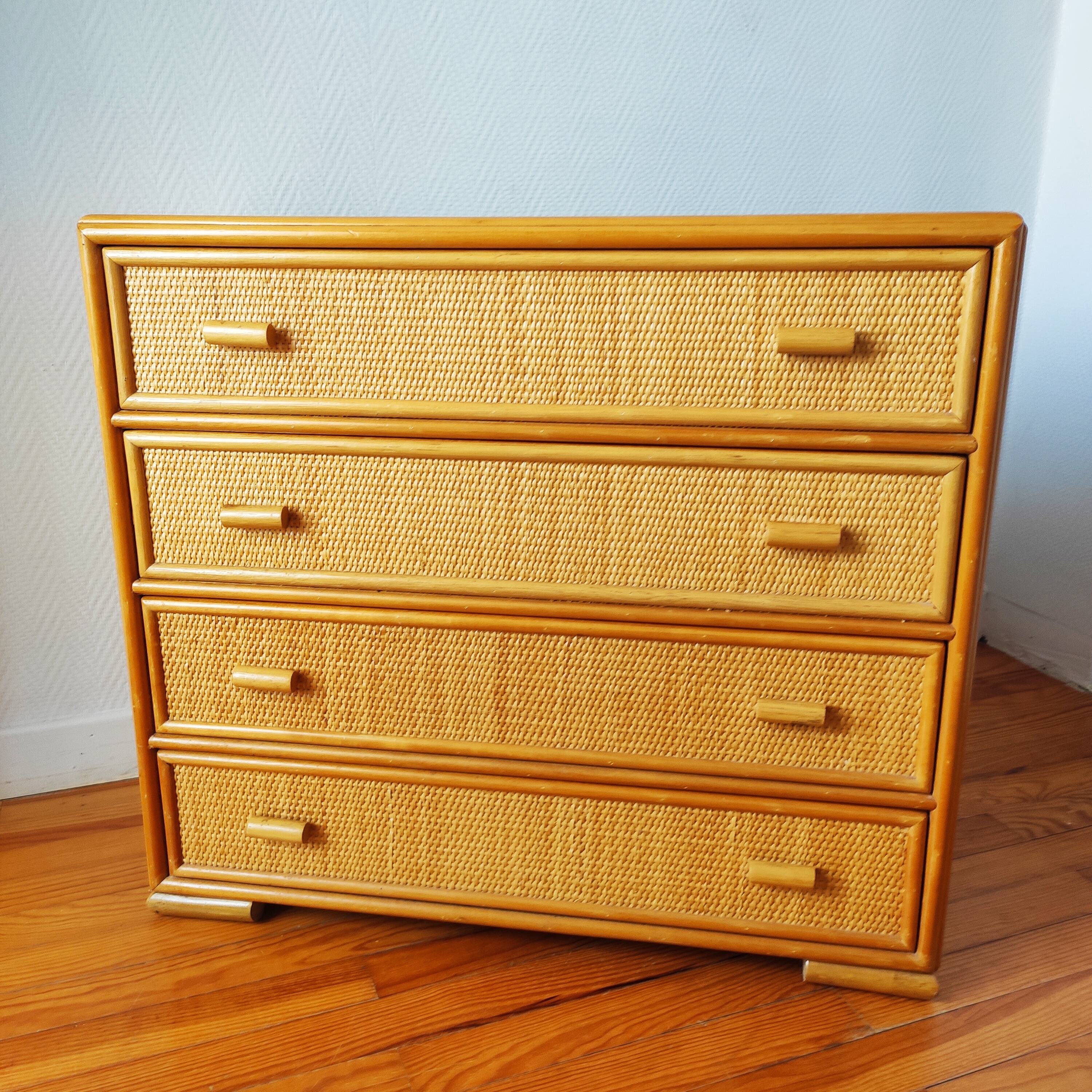 Vintage chest of drawers in light rattan