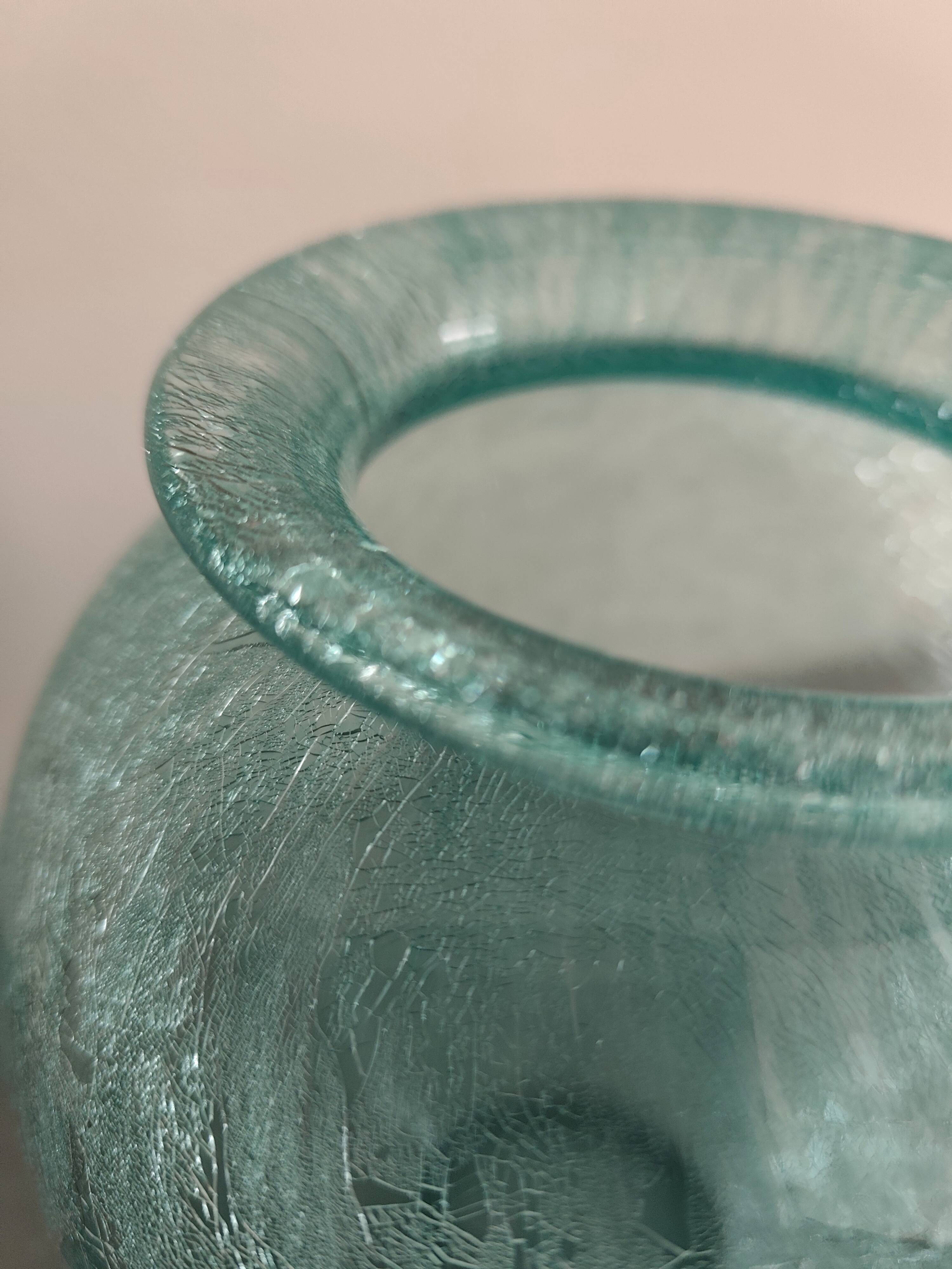 vase Karcagi Fátyolüveg cracked glass turquoise / blue-green water Hungary