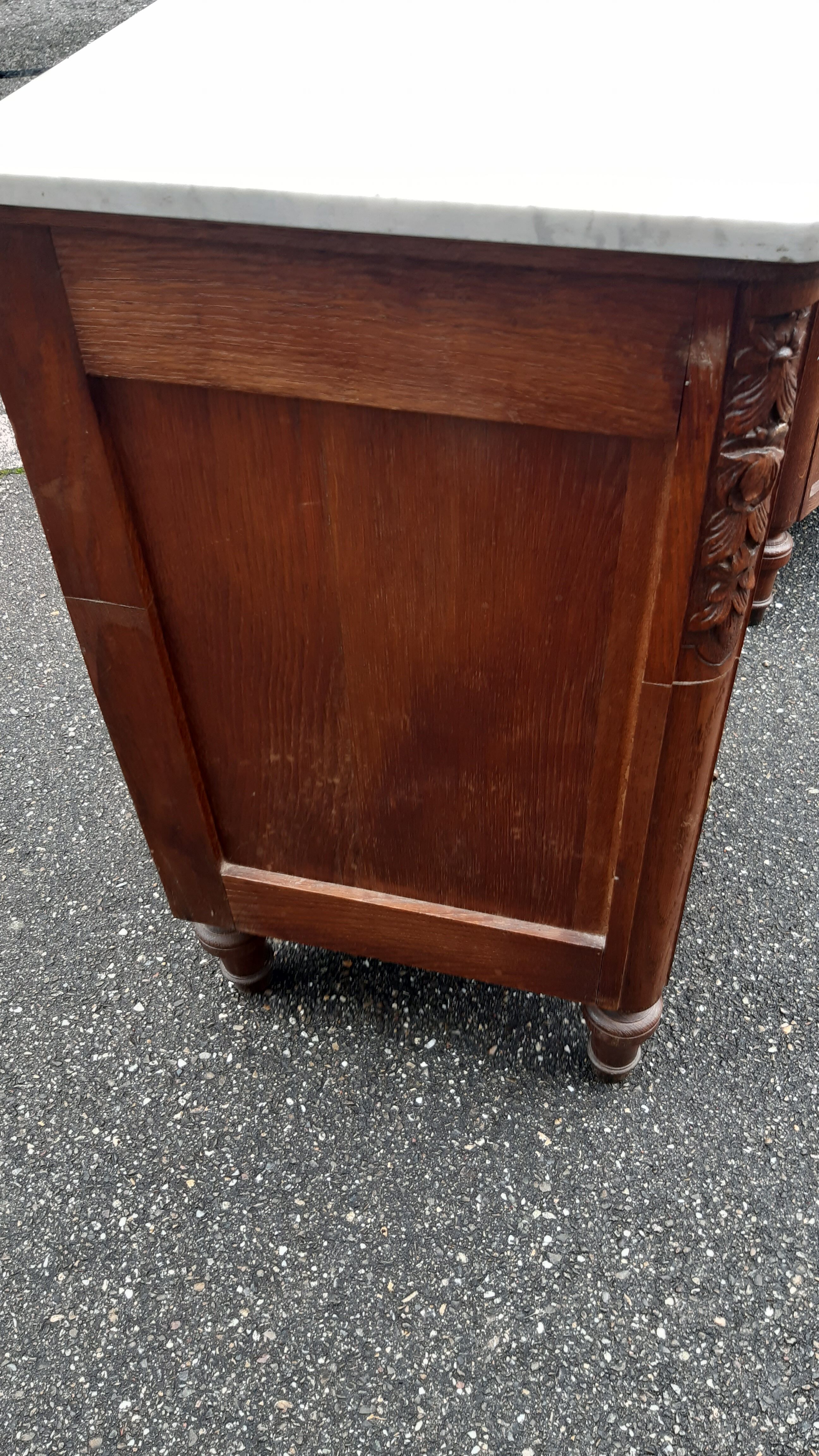 Solid oak and marble bedside tables