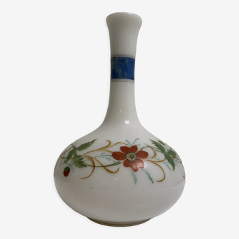 Old vase in opaline floral decoration painted