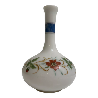 Old vase in opaline floral decoration painted