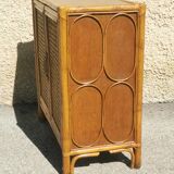 Vintage wood and rattan chest of drawers