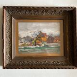 Oeuvre originale, Paysage d'automne, Gouache de Suzanne Gueguen, 1940