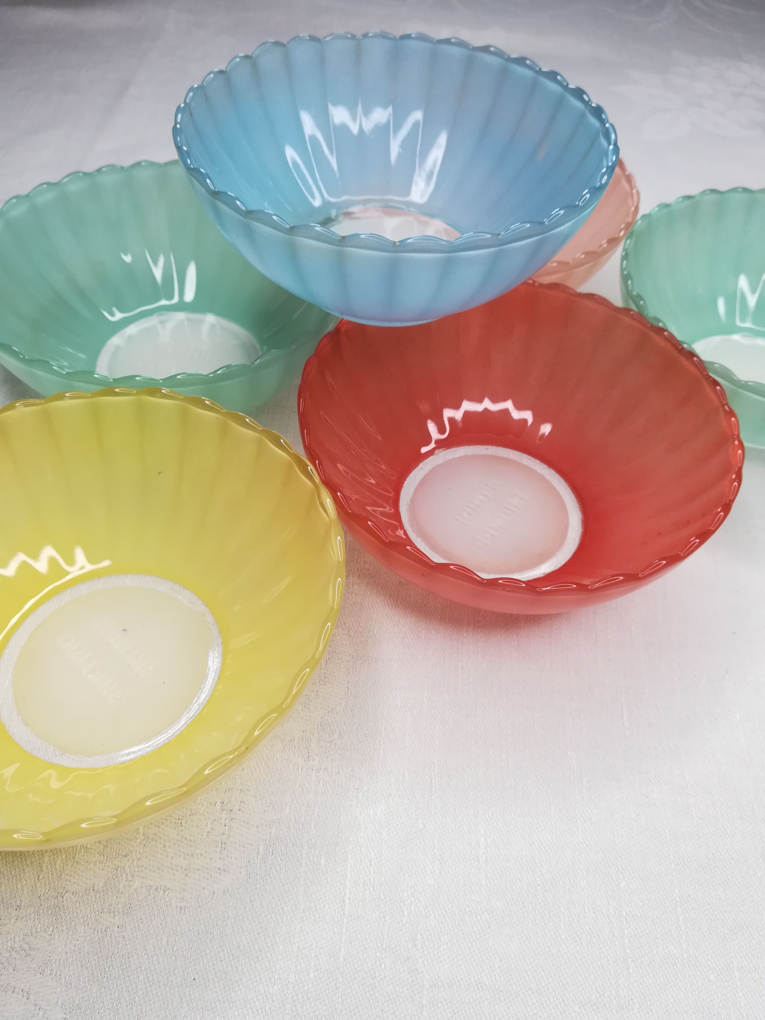 Series of 6 colored glass bowls