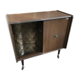 Meuble hifi prinz bois avec porte intérieur capitonné & verre audio vintage