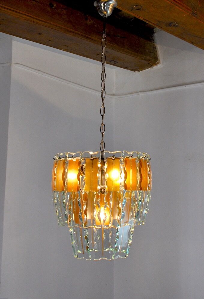 Zero Quattro chandelier brown cut glass Murano Italy 1970