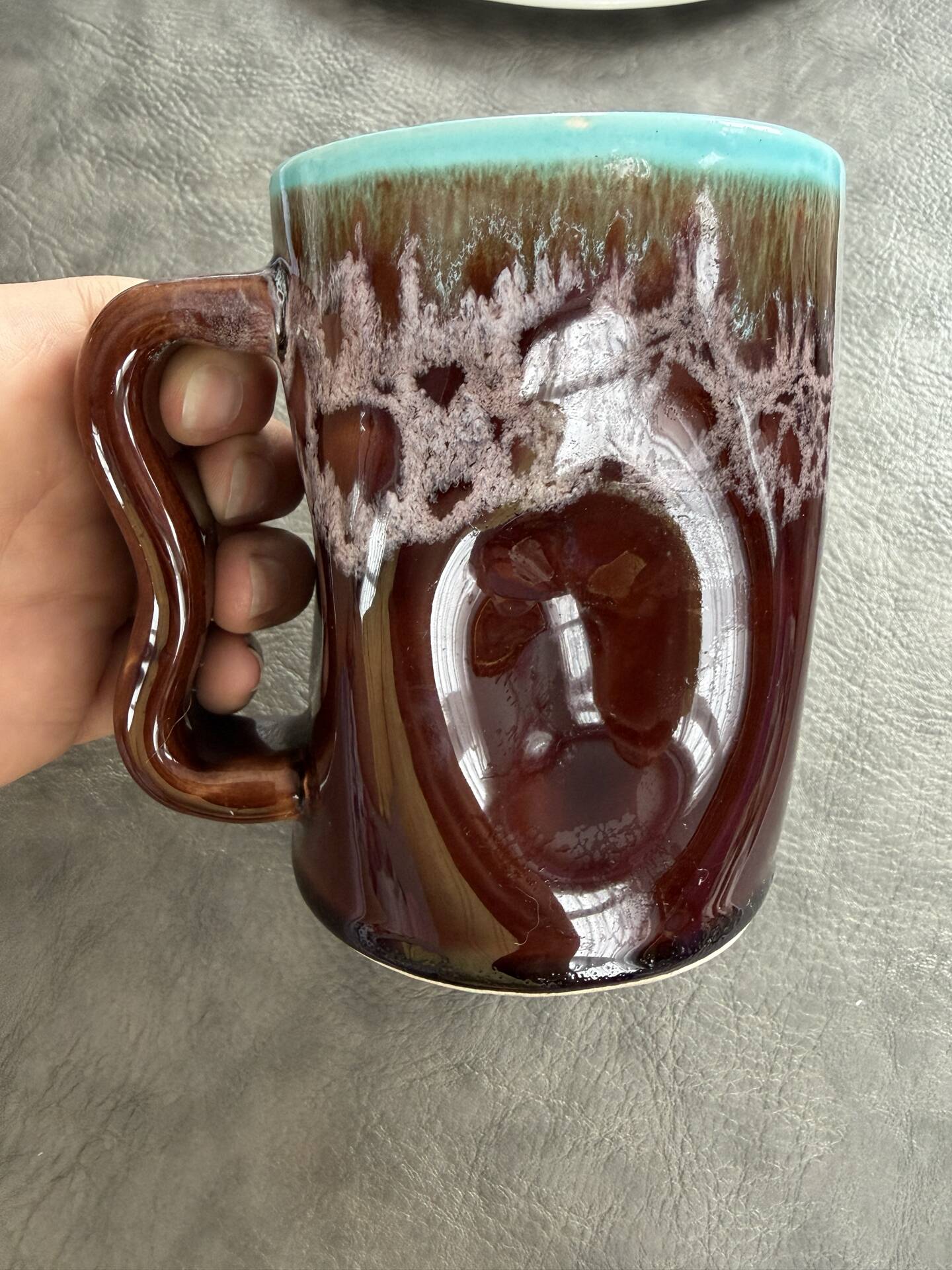 Vintage Vallauris cup blue green brown lava