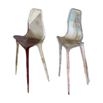 Pair of fine art side chairs, 1980s