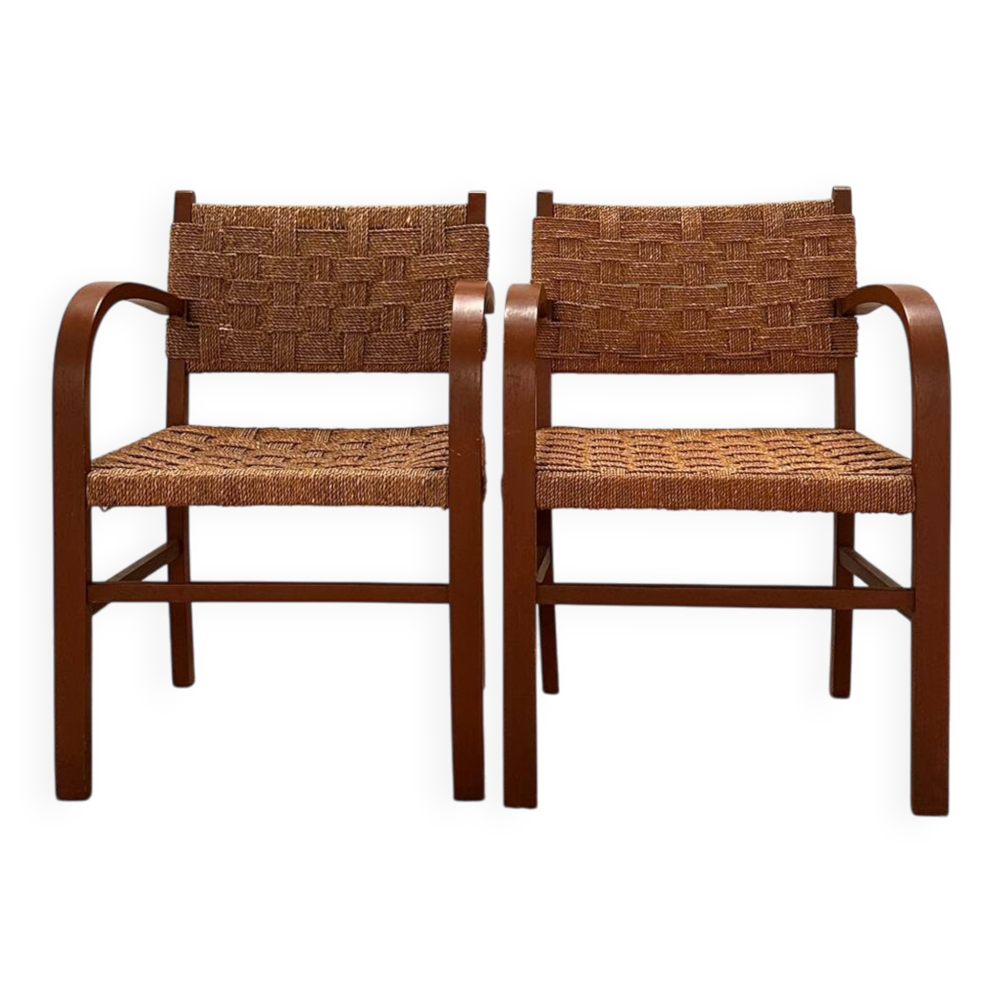 Pair of armchairs - Erich Dieckmann style - wood & cane