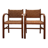 Pair of armchairs - Erich Dieckmann style - wood & cane