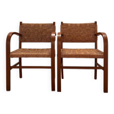 Pair of armchairs - Erich Dieckmann style - wood & cane