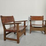 Pair of Spanish vintage leather armchairs 1920/1930