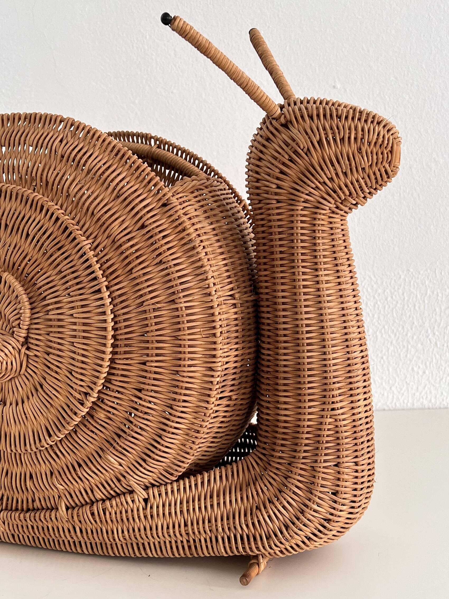 Italian Vintage Large Rattan Snail Basket, 1980s