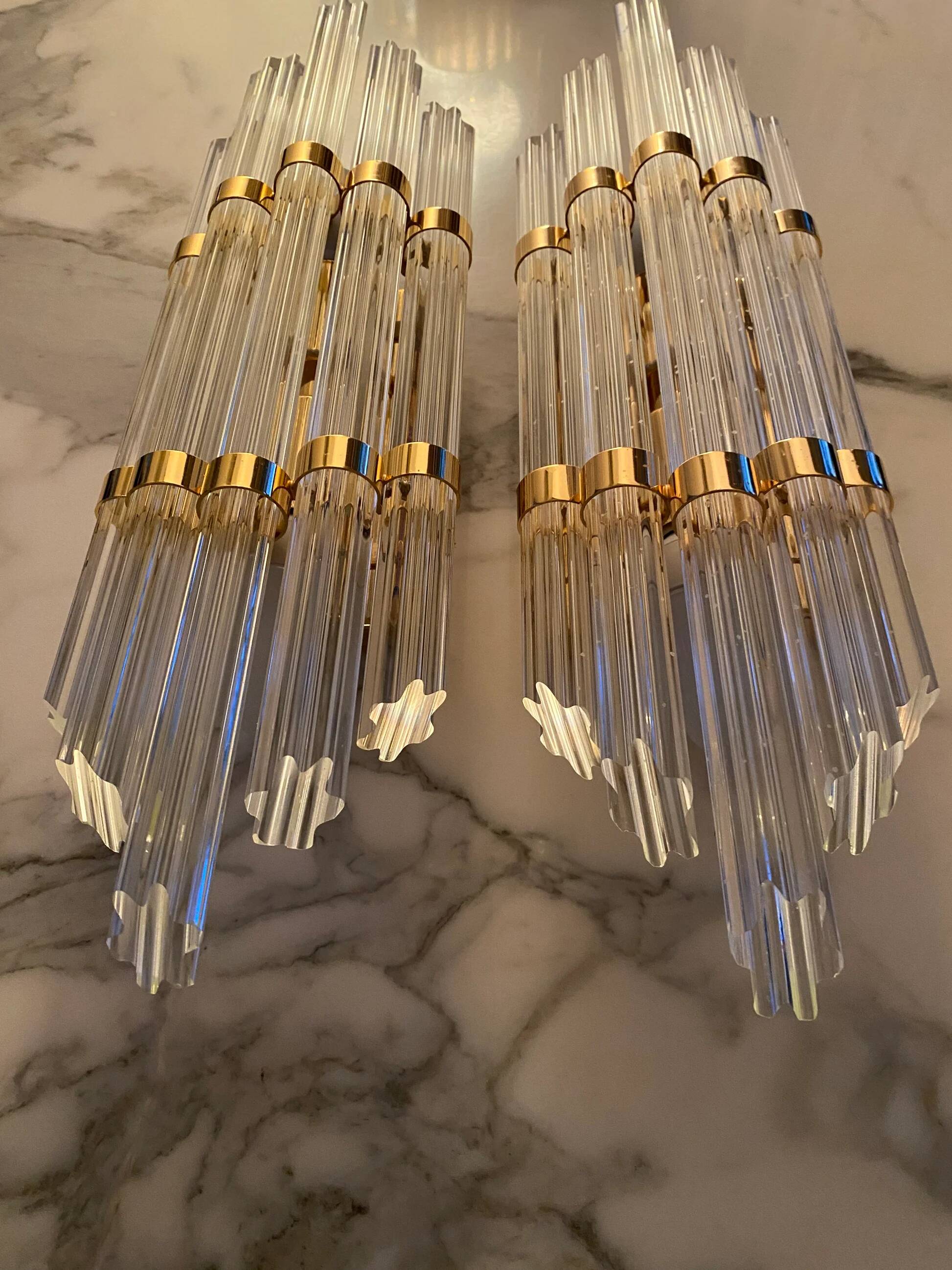 Pair of large Murano crystal sconces on gilt frame, Austria, 1970s