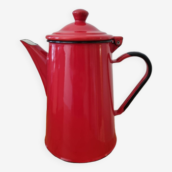 Cafetière Vintage 1950 en tôle émaillée rouge et noire en Très bon état