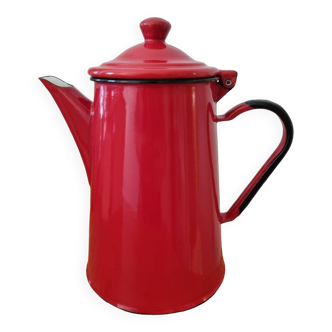 Cafetière Vintage 1950 en tôle émaillée rouge et noire en Très bon état