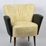 Pair of vintage 1950s cocktail armchairs in yellow velvet and wood - set of 2