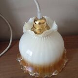 Vintage iridescent and ruffled tulip globe pendant light