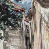 Watercolor Jacques Morel, market scene