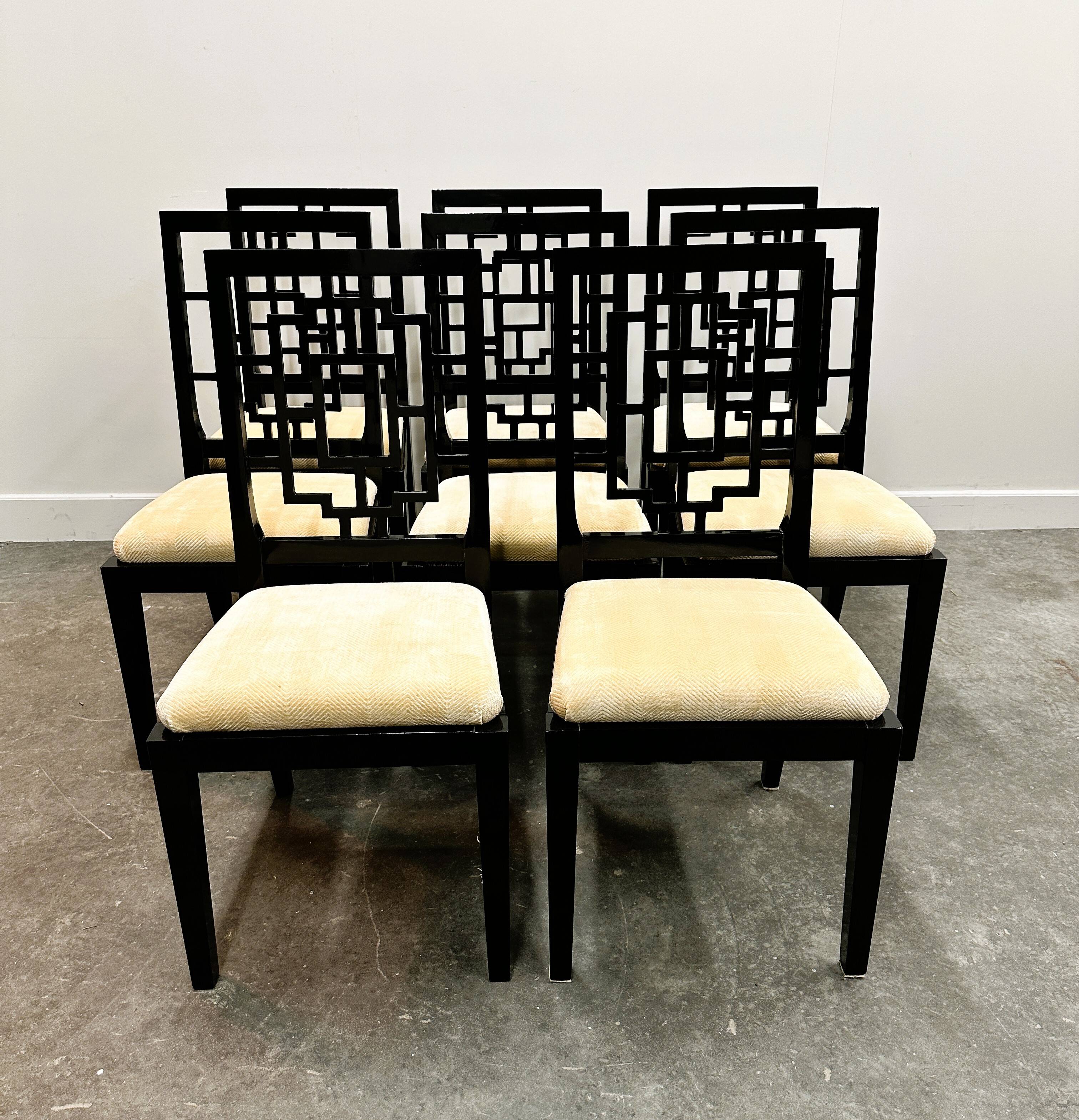 Set of 8 Jean Claude Mahey black lacquered dining chairs for Roche Bobois,