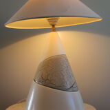 François chatain conical ceramic lamp with asymmetrical pattern brown and cream 1980
