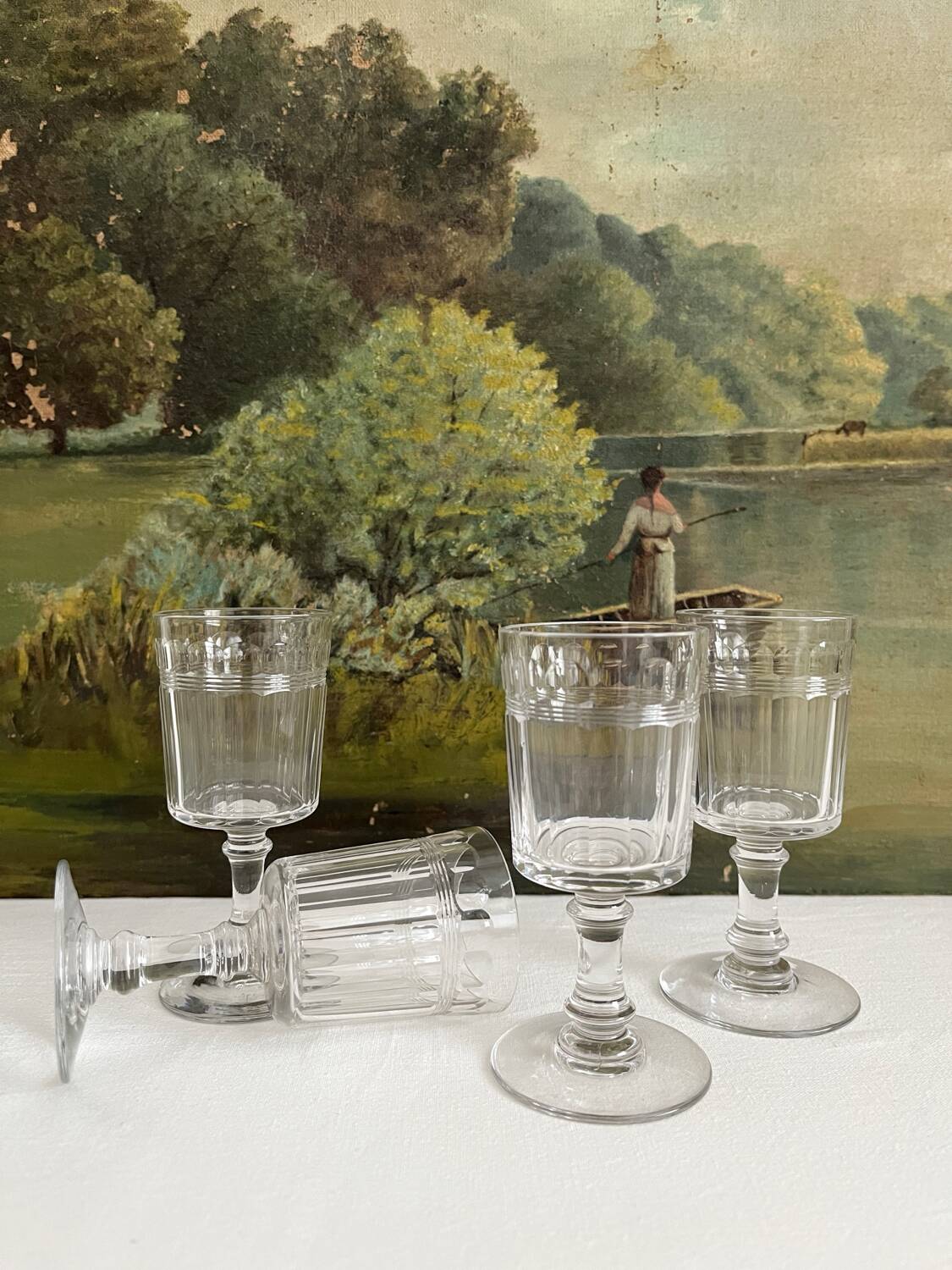 4 Baccarat cut crystal port wine glasses, similar to Chica model