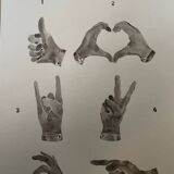 Signed painting monochrome watercolor sepia hand signs "gloves store poster"