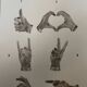 Signed painting monochrome watercolor sepia hand signs "gloves store poster"
