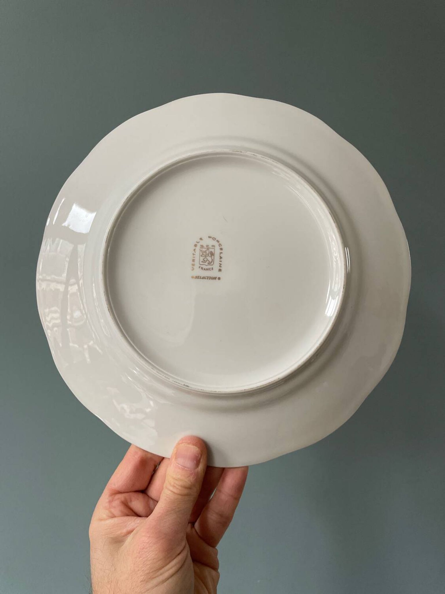 Series of 11 old flat plates in white porcelain and gold edging