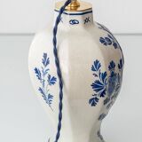 Pair of Royal Delft blue and white ceramic table lamps, 1905, with new pleated silk shades.