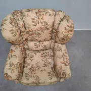 1930s Czech Art Deco Floral Upholstered Wingback Armchair