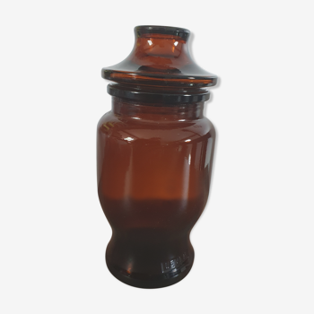 Vintage smoked glass jar with its hermetic lid manufactures in belgian 18cm high