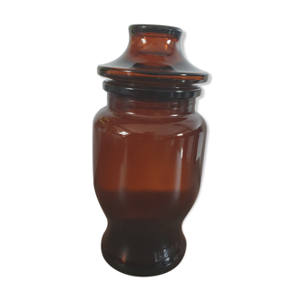 Vintage smoked glass jar with its hermetic lid manufactures in belgian 18cm high