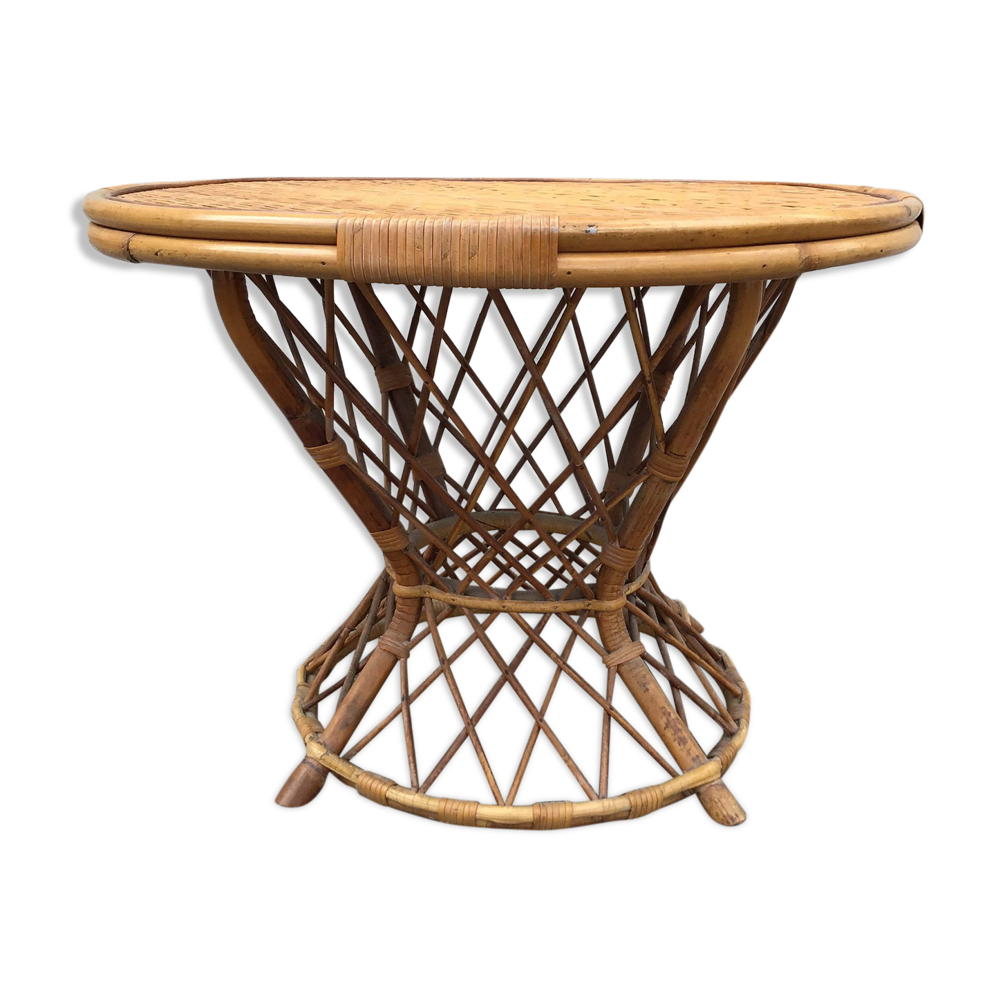 Mid-century vintage coffee table in rattan and bamboo 50/60s