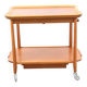 Vintage wooden and glass serving table with wheels, removable top, 1960s Sweden